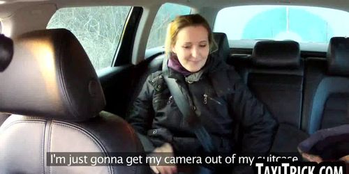 Sexy blonde babe sucks cock and gets fucked in a taxi