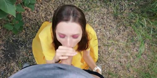 Alice showed me wonderful blowjob in woods