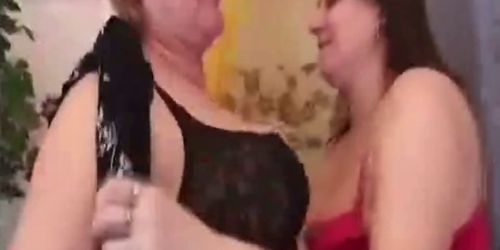 Hot lesbian grannies playing with long dildo