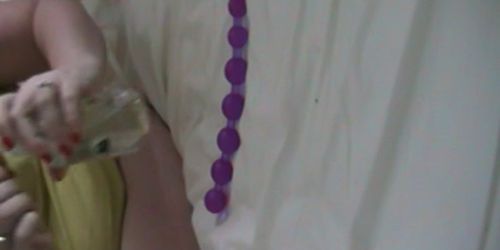Amateur MILF DP with anal beads & dildo to orgasm