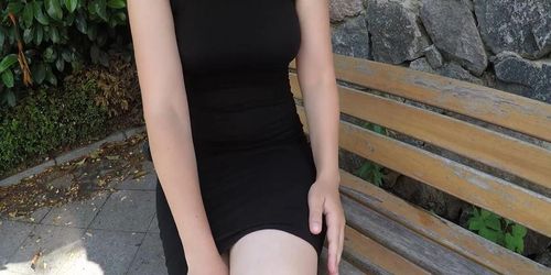 Walkin in park flashing pussy and ass - she shows pussy and pisses in a dress on the street