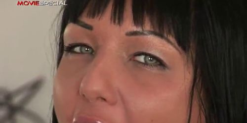 Busty horny slut working on a huge dildo part1 - video 1