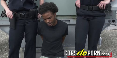 Suspect gets his cock played with by horny milf cops
