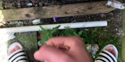 British teen boy jerks off and cums outside on the wall (OUTDOOR CUM) (BritishAmateur)