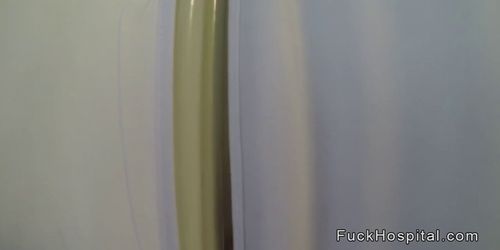 Doctor wanking cock on busty patient