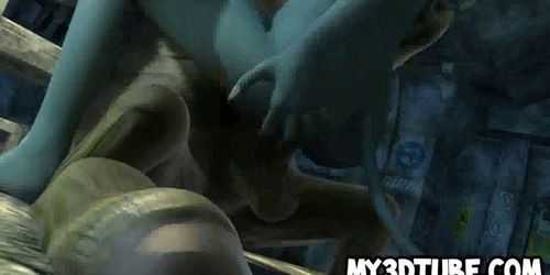 3D cartoon cat babe getting fucked hard by an alien