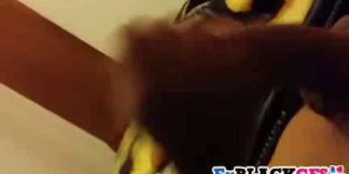 Black girlfriend gives handjob