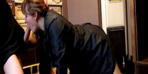 WIFEBUCKET - Real housewife giving a hot blowjob in the kitchen (NextDoorAmateur)