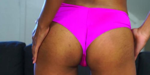 YOUNG BABES NEXT DOOR - Ebony Alina Ali fucks herself doggystyle with vibrator (AlinaLoft)