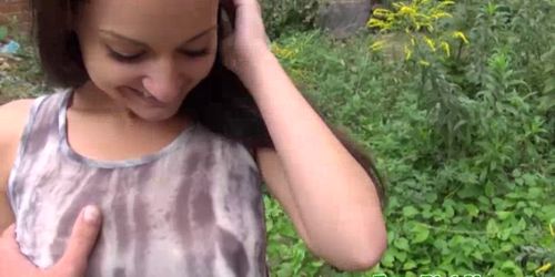Real brunettes bj in public for cash