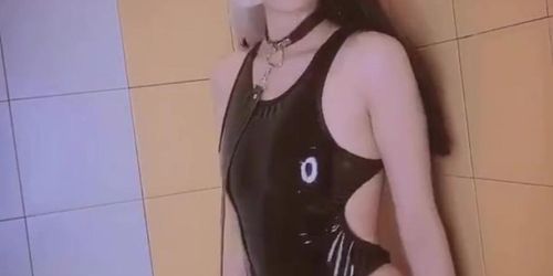 Japan Cosplay Teen cute Girl Latex shiny dress