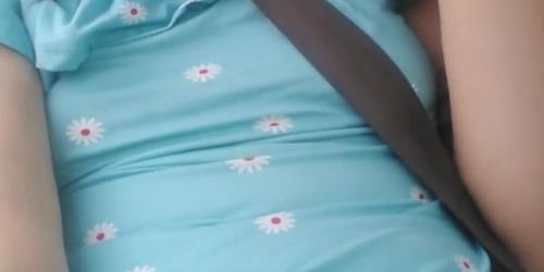 Pinkmoonlust has a car ride! Public flashing in passenger seat! Hairy Pussy in Panties & Blue Dress (PinkMoonLust PinkMoonLust)