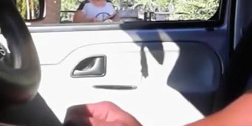 Wanking as old ladies look into his car