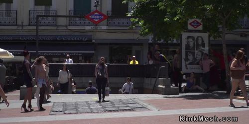 Slave caned by mistress in public (Gemma Gomory, Silvia Rubi, Silvia Ruby)