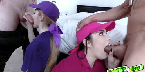 Best friends hungrily stare at dads cocks and start sucking them (Nadya Nabakova, Raven Reign)