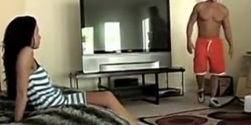 Horny brunette girlfriend seduces her bf