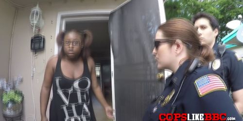 Gangster dude fucks two horny cops during a police procedure after they get horny and wet