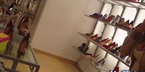 Shoe Shopping Attention Whore Flashes Tiny Leopard G-String (Rihanna)