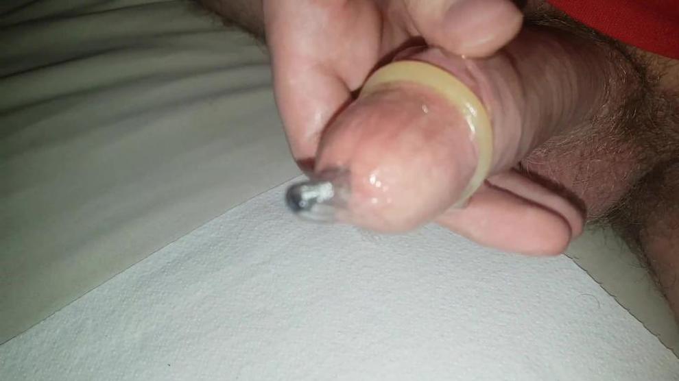 Urethral Sounding A Rod While Wearing A Condom Sounding Cumshot Inside A Condom With Cockring 4975