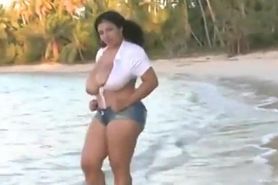 Dominican big boobs walking on beach!!!!