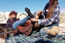 Blonde Cowgirl Debooting and Feet Tickle