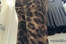 Teen in leopard pants and with erotic changing room upskirt