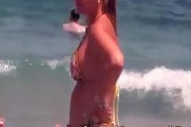 sexy mature thong bikini with NOT her daughter on beach 2014