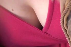 A hot public downblouse look see of a japanese girl's boobs