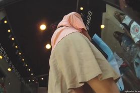 Woman upskirt public video shows her big ass in red thong
