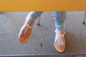 Candid Asian Teen Library Feet in Sandals 1 Face