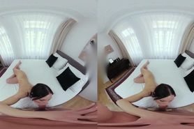 VR brunette riding ass ending in mouth