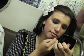 Voyeur traveler records a makeup girl on the subway