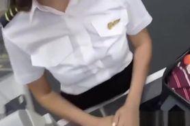 Flight attendent pawnee fucked in bathroom