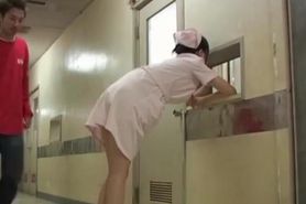 Bent over nurse gets on Japanese panty sharking scenes