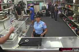 Sexy and big boobs police woman selling her firearm gets fucked