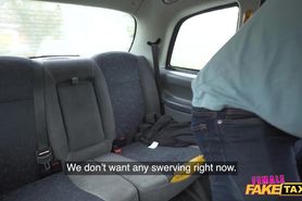 Female Fake Taxi Her big natural tits fall out in front of her passenger leading to sex