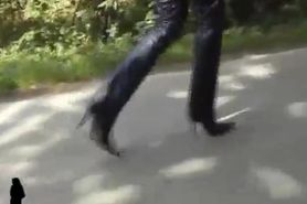 Strolling in tight leather pants