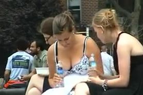 Moist downblouse on legal age teenager! Great cleavage overflowing!