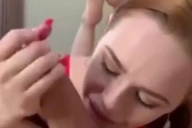 Perfect Redhead Caught Giving Blowjob and Swallow Cum