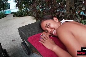 Asian amateur teen pleasing her boyfriend after he gave her a massage