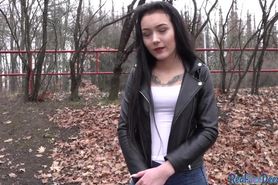 FAKEHUB - Tricked amateur throatfucked outdoor by shady agent POV