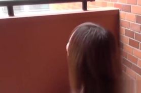 Japanese amateur drenches staircase after pissing