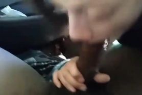 White thot bitch giving BBC fire head in car