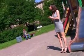 Ashley C, Bella flashing in a park