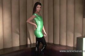 Lara: Green Latex Dress and Black Latex Tights