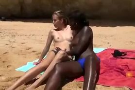 Threesome Screw At The Beach Banging White And Black Girl