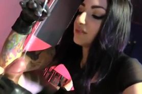 Brunette mistress extracting cum from a fat dick