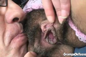 PREMIUMGFS - Hairy teen pussy banged by old man cock