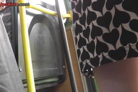 Long-haired beauty in the bus upskirt amateur movie