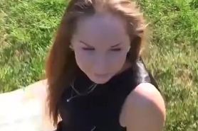 Sexy blonde fucked on a park bench